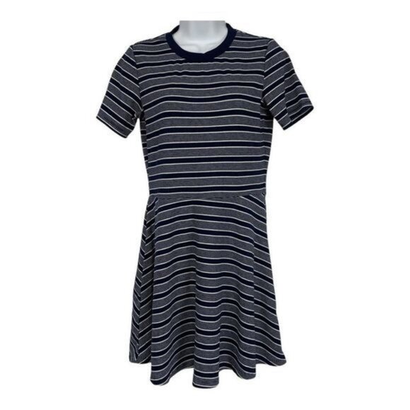 H&M Divided Womens Navy & White Striped Short Sleeve Skater Dress Size 8 - Picture 1 of 4